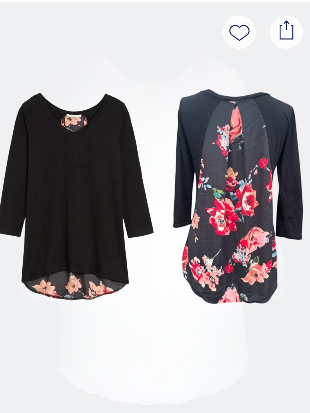 Le Lis Black Floral-Back V-Neck Waterfall Top, Stitchfix, black and pink, size S